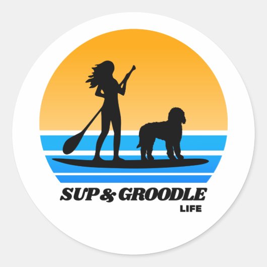 SUP und Groodle - Standup Paddleboarding Hunde-Mam Runder Aufkleber (Vorderseite)