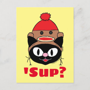 Sup? (Was ist los?) Cat Sock Monkey Hat Postkarte