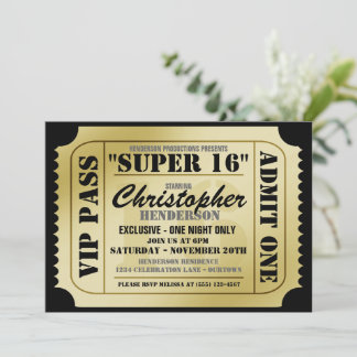 Super 16 VIP Ticket Style Party Einladungen