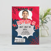 Super 5 Red Black Web Comic 5th Birthday  Einladung (Stehend Vorderseite)