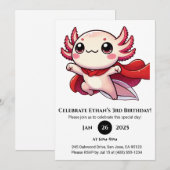 Super Axolotl Held Geburtstag Einladung (Vorne/Hinten)