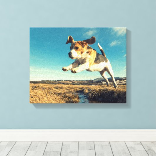Super Beagle Dog - Premium Wrapped Canvas Leinwanddruck (Insitu (Holzboden))