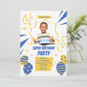 Super Birthday Party Foto Einladung (Stehend Vorderseite)