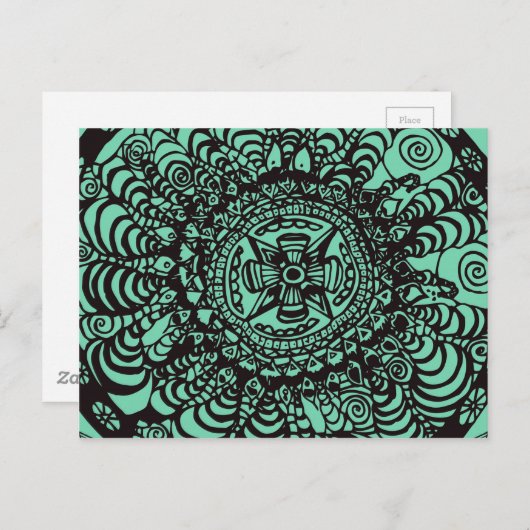 Super Black und Green Aztec Mandala Postkarte (Vorne/Hinten)