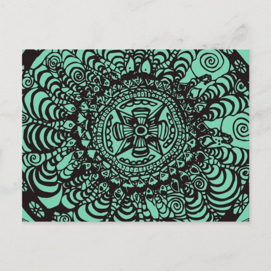 Super Black und Green Aztec Mandala Postkarte (Vorderseite)