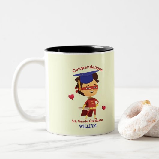 Super Boy Glückwunsch 5. Klasse Zweifarbige Tasse (Mit Donut)