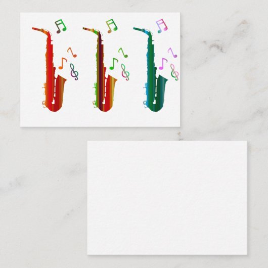 Super bunte Saxophone Jazz Flat Note Card Mitteilungskarte (Vorne/Hinten)