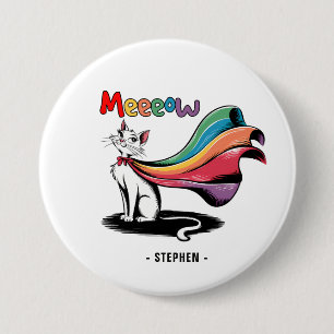 Super Cat Meeeow - Rainbow Cape Pride Cat Button