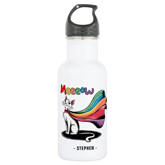 Super Cat Meeeow - Rainbow Cape Pride Cat Edelstahlflasche (Vorderseite)