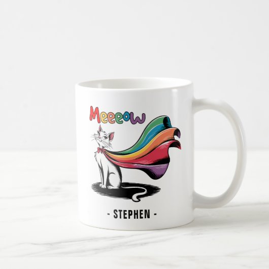 Super Cat Meeeow - Rainbow Cape Pride Cat Kaffeetasse (Rechts)