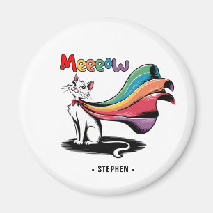 Super Cat Meeeow - Rainbow Cape Pride Cat Magnet