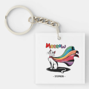 Super Cat Meeeow - Rainbow Cape Pride Cat Schlüsselanhänger