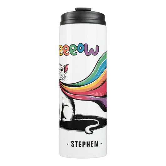 Super Cat Meeeow - Rainbow Cape Pride Cat Thermosbecher (Vorderseite)