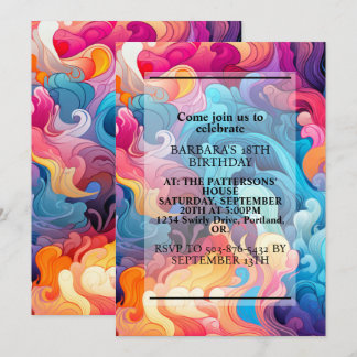 Super Colorful Wavy Print Geburtstagsparty Einladung