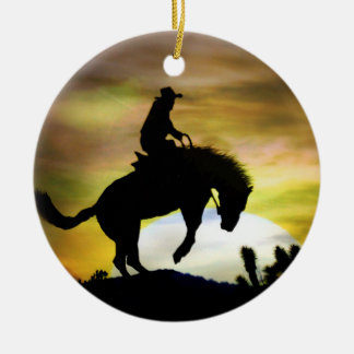 Super Cool Bucking Horse Cowboy Keramik Ornament