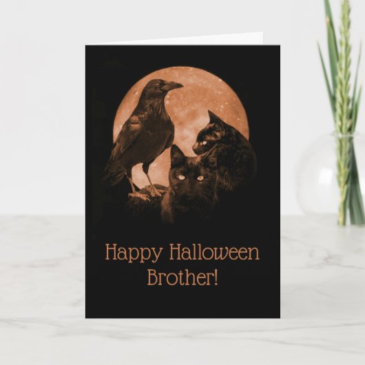 Super Cool Happy Halloween Brother mit Raven Cats Karte (Vorderseite)