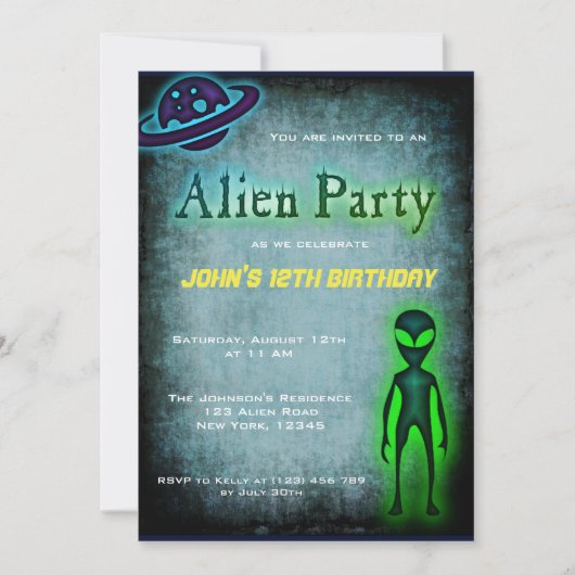 Super Coole Alien Birthday Party Einladung (Vorderseite)