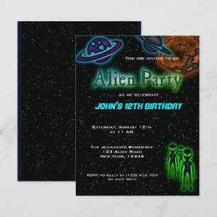 Super Coole Alien Birthday Party Einladung
