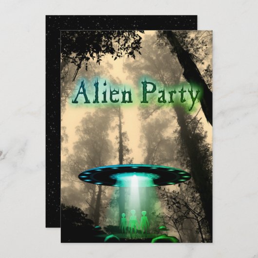 Super Coole Alien & UFO Party Einladung (Vorne/Hinten)