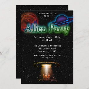Super Coole Alien & UFO Party Einladung