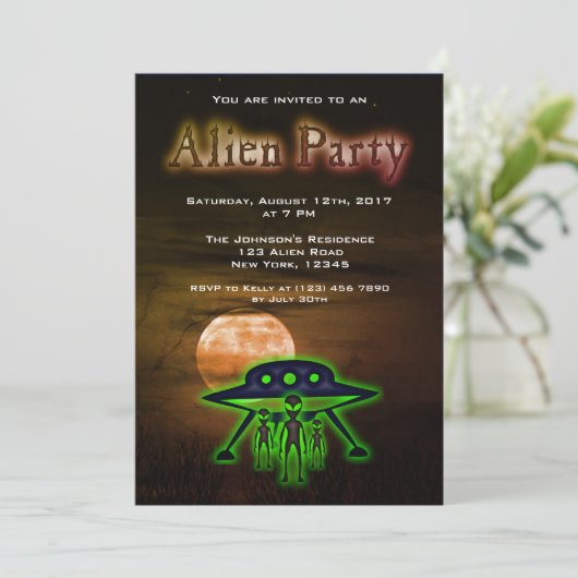 Super Coole Alien & UFO Party Einladung (Stehend Vorderseite)