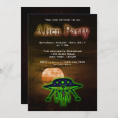 Super Coole Alien & UFO Party Einladung (Vorne/Hinten)