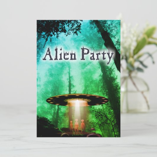 Super Coole Alien & UFO Party Einladung (Stehend Vorderseite)