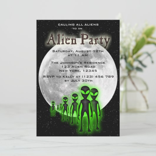 Super Coole Alien & UFO Party Einladung (Stehend Vorderseite)