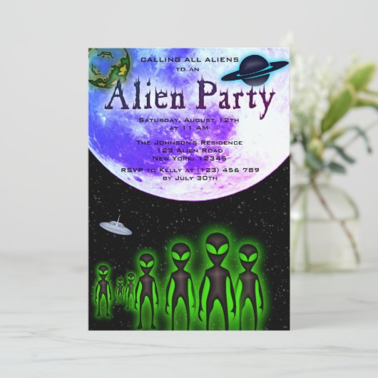 Super Coole Alien & UFO Party Einladung (Stehend Vorderseite)