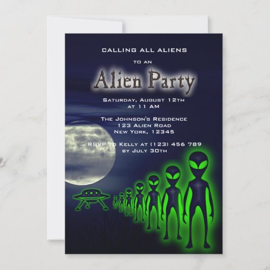 Super Coole Alien & UFO Party Einladung (Vorderseite)