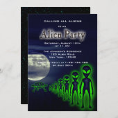 Super Coole Alien & UFO Party Einladung (Vorne/Hinten)