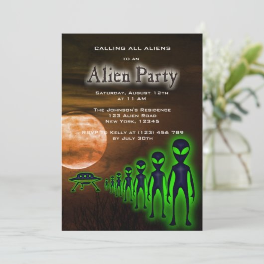 Super Coole Alien & UFO Party Einladung (Stehend Vorderseite)