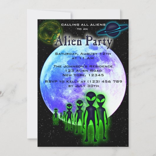 Super Coole Alien & UFO Party Einladung (Vorderseite)