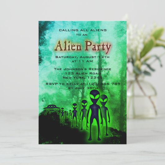 Super Coole Alien & UFO Party Einladung (Stehend Vorderseite)