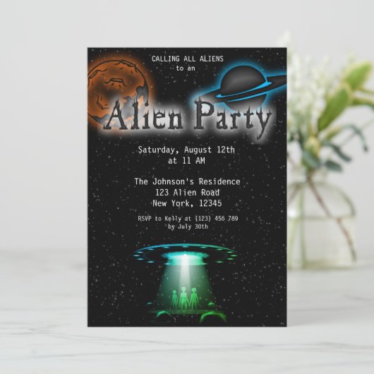 Super Coole Alien & UFO Party Einladung (Stehend Vorderseite)