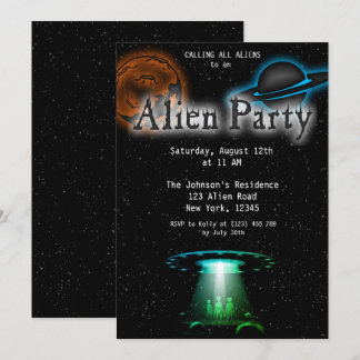 Super Coole Alien & UFO Party Einladung