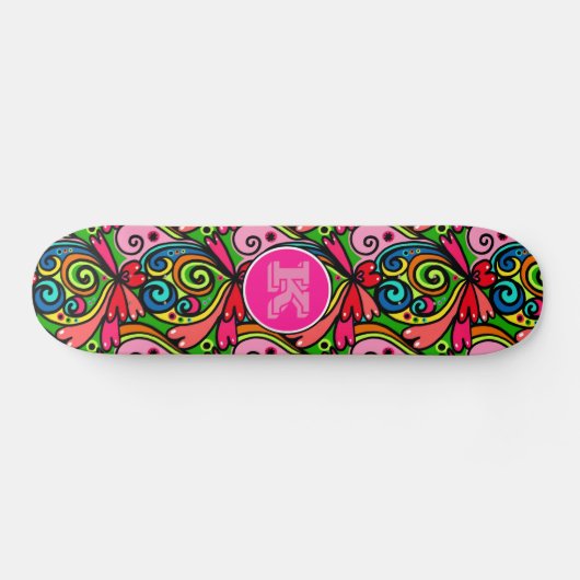 Super Coole Girly Graffiti mit Monogramm Skateboard (Horizontal)