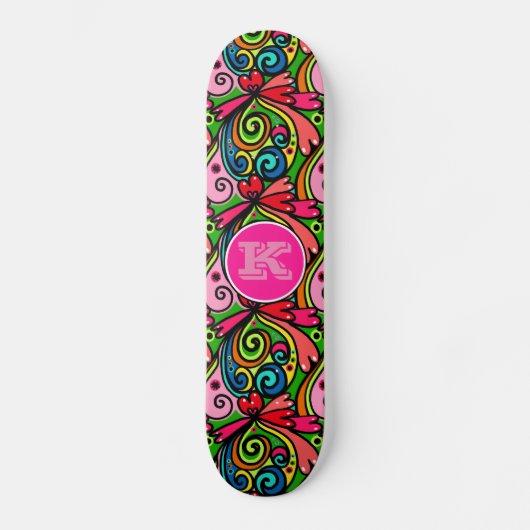 Super Coole Girly Graffiti mit Monogramm Skateboard (Vorderseite)