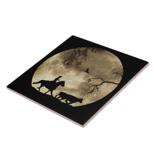 Super Cooler Cowboy und Lenker im Vollmond Fliese (Seite)