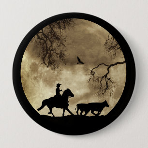 Super cooler Cowboy und Pferd in Vollmond Button