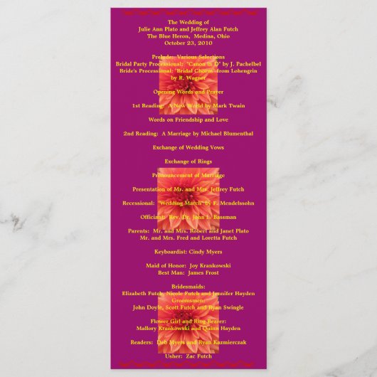 Super-Cooles Hochzeitsprogramm Programm (Vorderseite)