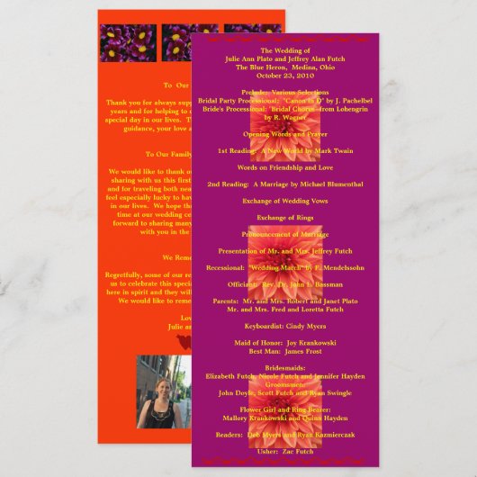 Super-Cooles Hochzeitsprogramm Programm (Vorne/Hinten)