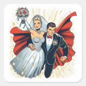 Super Couple Wedding Quadratischer Aufkleber (Vorderseite)