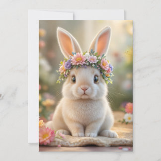 Super cute bunny with a flower wreath on its head feiertagskarte