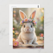 Super cute bunny with a flower wreath on its head postkarte (Vorne/Hinten)