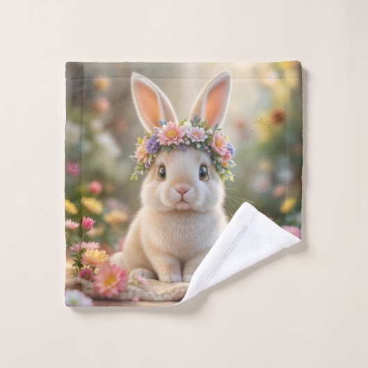 Super cute bunny with a flower wreath on its head waschlappen (Waschlappen)