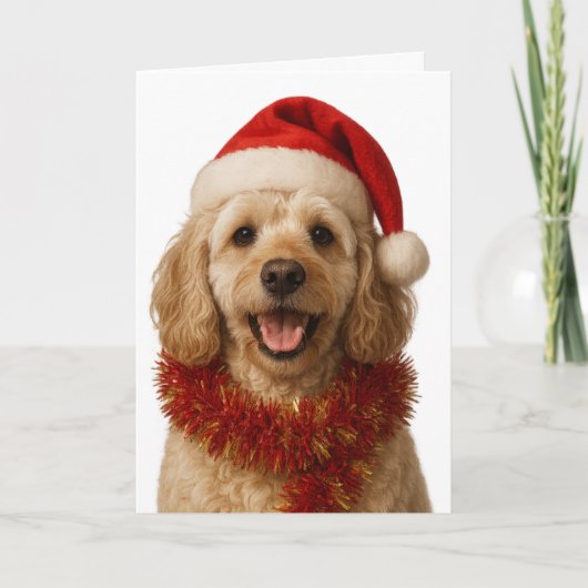 Super cute cream Cockerpoo Christmas card Karte (Vorderseite)