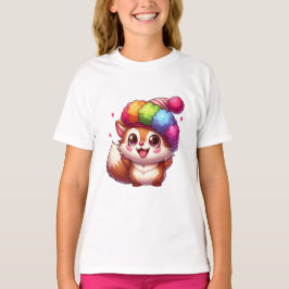 Super Cute Fox in Colorful Pom-Pom Hat T-Shirt