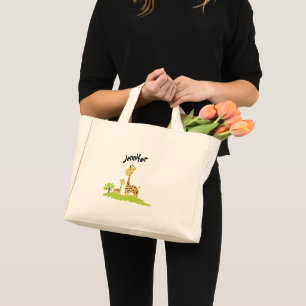 Super Cute Mom & Baby Giraffe Green & Yellow Mini Stoffbeutel