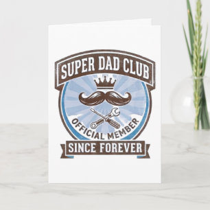 Super Dad Club Vintage Blaues Schnurrbart Emblem Karte